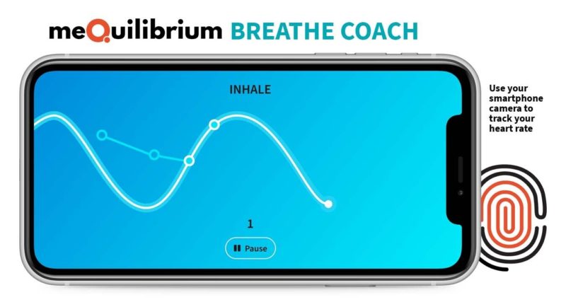 meQuilibrium’s new Breathe Coach tool enables members to utilize a smartphone camera to track their heartbeat along a breathing pacer to show progress in real time.