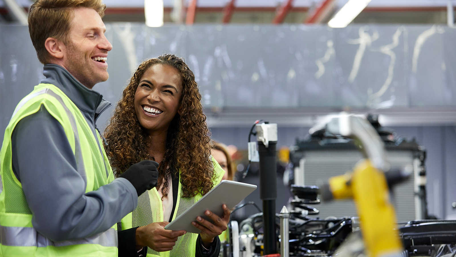 Drive user. Man work smile Factory photo. Smiling worker on the Factory.